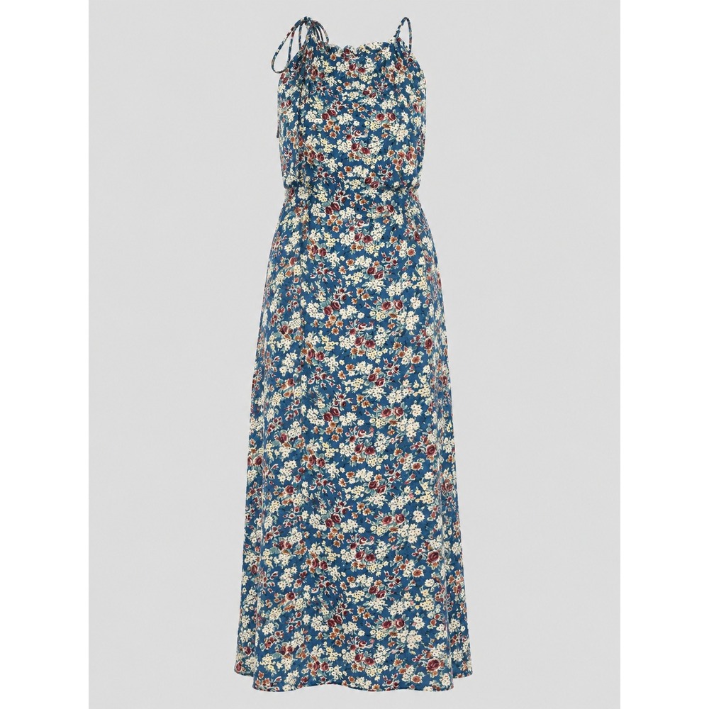Vintage Felix Floral Maxi Dress Blue Cottagecore Spaghetti Strap Small Made USA
